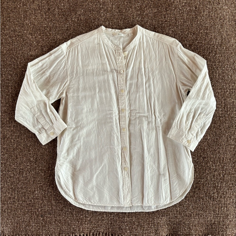 Uniqlo Ivory Button-Up Band Collar Shirt